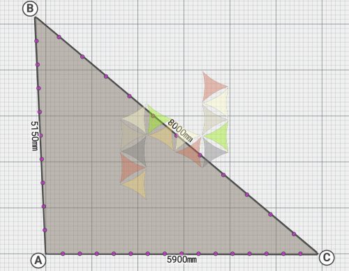 5,15 x 5,9 x 8,0 m -es egyedi NATAN FIX napvitorla